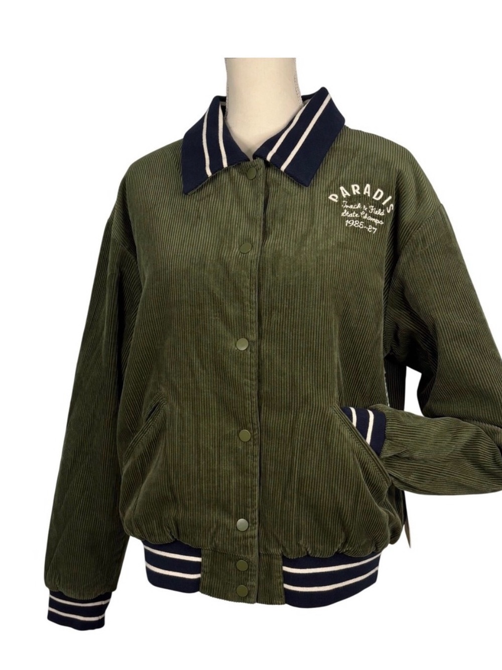 Trovata Olive Green Corduroy Jacket with Navy Trim